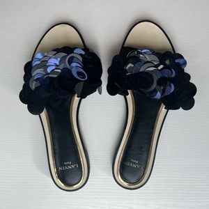 Lanvin Sequin Paillette Slides, Indigo - Sz 39